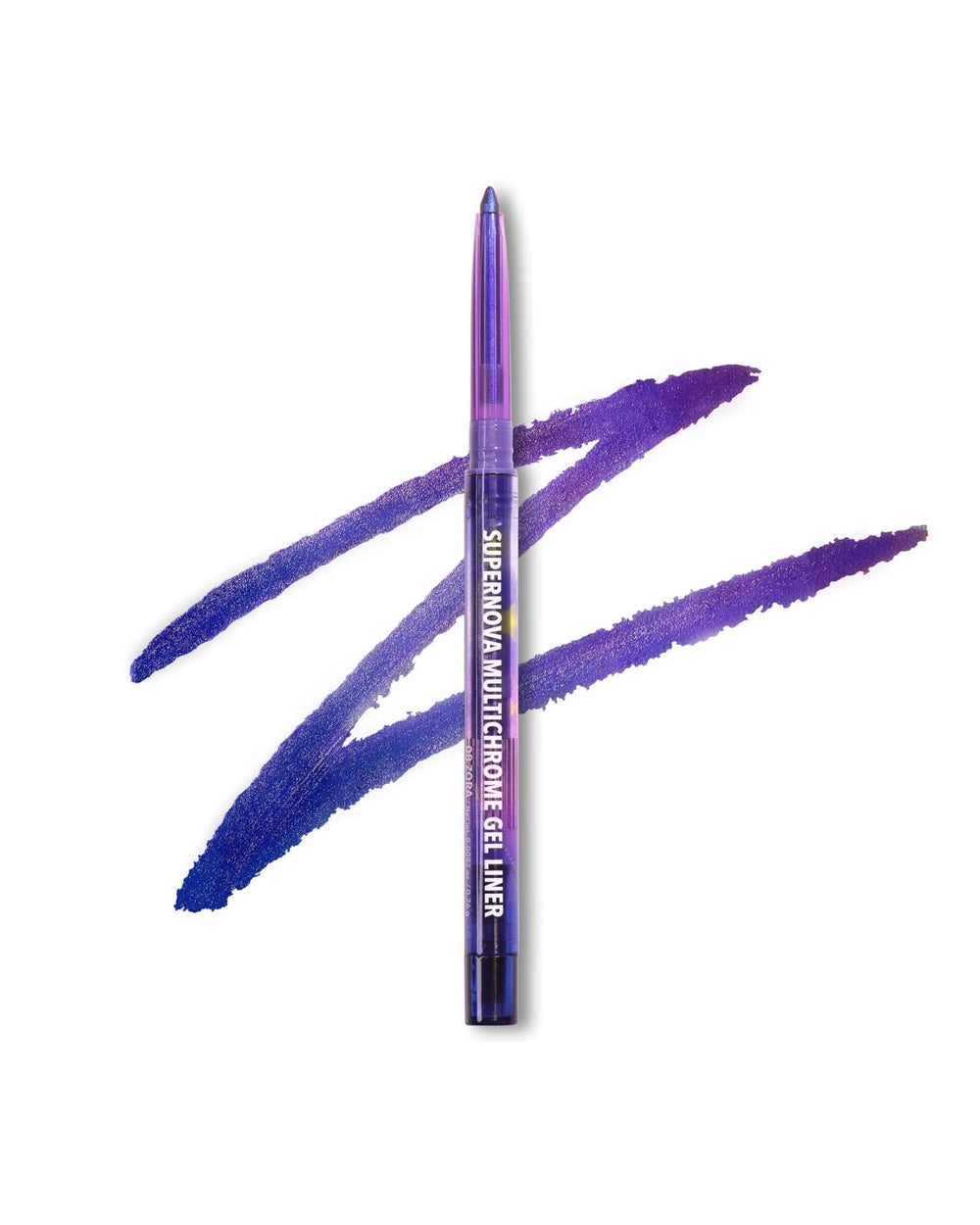 Moira Supernova Multichrome Gel Liner 008 Zora swatch reveals shifting iridescent tones for bold eye definition.