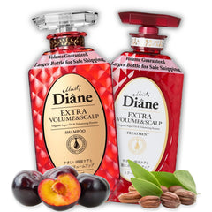 Moist Diane thickening shampoo bottle pour shows volumizing action for fine hair