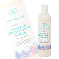 Moisture Love Now & Forever leave-in conditioner bottle highlighting curl hydration and detangling.