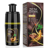 Mokasakiso dark brown hair dye shampoo bottle delivering three in one color and care.