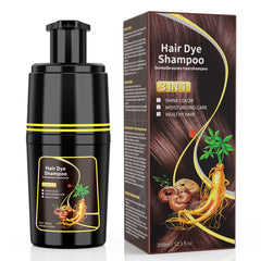Mokasakiso dark brown hair dye shampoo bottle delivering three in one color and care.