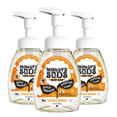 Molly's Suds Citrus Grove foaming hand soap bottle shown for gentle cleansing with aloe and coconut oil.