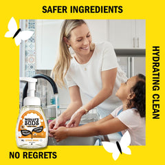 Creamy foam texture of Molly’s Suds Citrus Grove hand soap for easy cleansing.