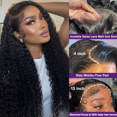 Momaksa 13x4 HD lace front wig blending with skin tone for seamless appearance.