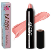Mommy Makeup Triple Sticks on lips with creamy, long-lasting color.