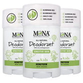 MONA kids deodorant in honeydew packaging, ideal for daily school use