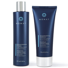 MONAT Advanced Hydration Shampoo bottle pouring for lightweight moisture on color-treated hair