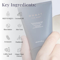 Product highlights coconut oil and other botanicals in MONAT shave cream.