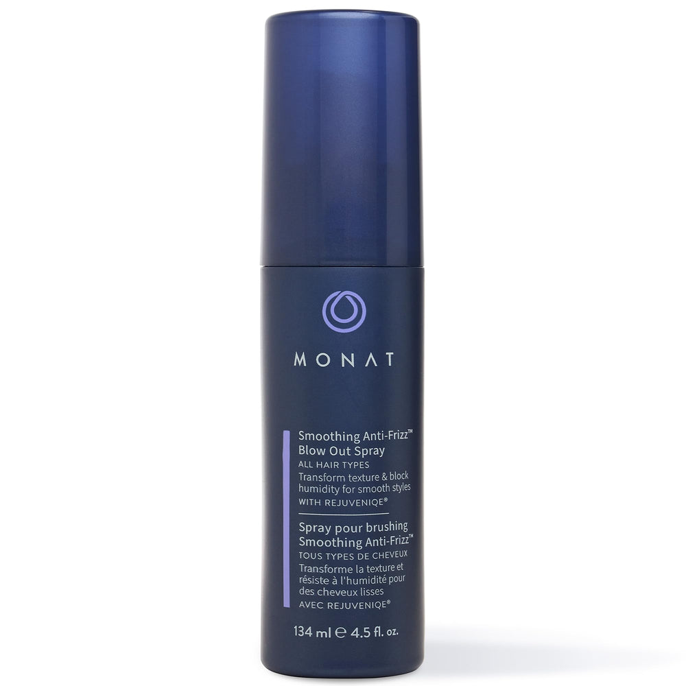 MONAT Smoothing Anti-Frizz Blowout Spray bottle pour for quick, frizz-free prep.