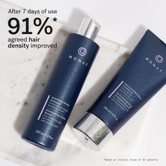 MONAT Volumizing Shampoo bottle on shelf highlighting lightweight lift for fine hair.