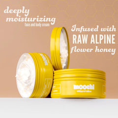 Moochi Nourishing Rough Skin Application demonstrates targeted care for dry areas.