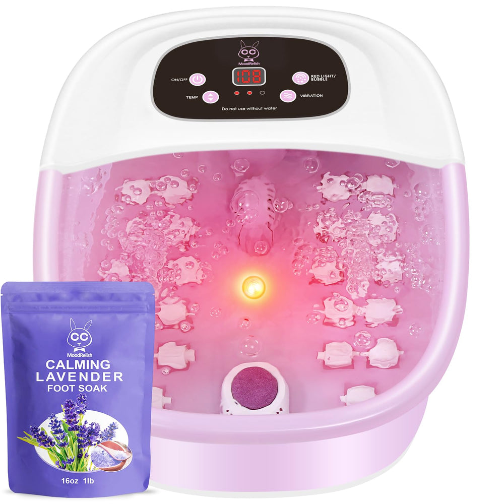 MoodRelish foot spa bath massager showing warm, relaxing heat and jet massage for tired feet