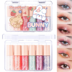 MooGlamor six-color liquid glitter eyeshadow set for versatile looks.