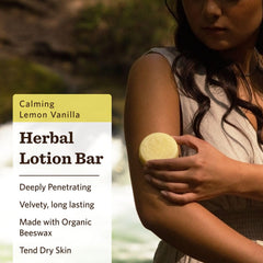Moon Valley Organics beeswax lotion bar on skin delivers long-lasting moisture.