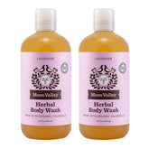Moon Valley Organics Lavender Herbal Body Wash bottle with all-natural ingredients.