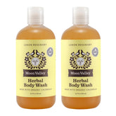 Moon Valley Organics Lemon Rosemary Herbal Body Wash two-pack bottle for everyday cleansing.