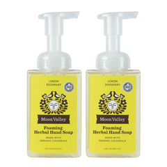 Moon Valley Organics Lemon Rosemary foaming hand soap bottles with refreshing fragrance and gentle cleansing.