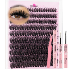 Moonkali lash clusters kit 60D collection for customizable eye definition at home.