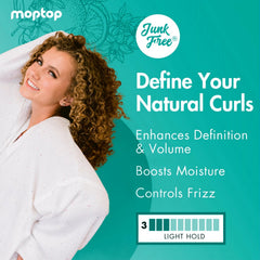 Étiquette MopTop sans parabènes et sans sulfates, formule propre.