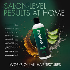 MopTop Aloe honey formula bottle emphasizes nourishing care for scalp.