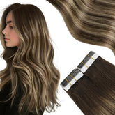 Moresoo tape-in ombre balayage extensions in color 4-27-4 for seamless color blend.