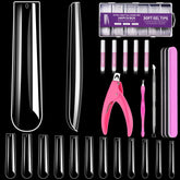 MORGLES extra-long full-cover nail tips in clear finish for dramatic DIY nails