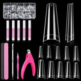 Morgles half-cover coffin nail tips set with 500 clear tips in a storage box.