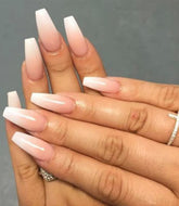 Morily pink ombre coffin nails with glossy finish for everyday wear.