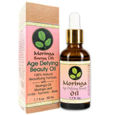Moringa Energy Life Moringa Age Defying Oil bottle front highlights natural hydration for radiant skin
