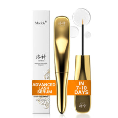 Morlok eyelash serum bottle close-up with precise applicator for daily lash care
