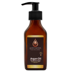 Moroccan Gold Series Argan Oil bottle for hair hydration and frizz control.