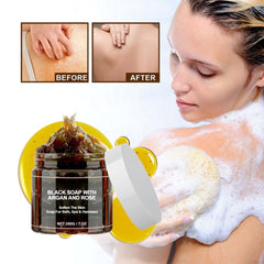 Morocco Black Soap with Argan and Rose: rose extract for soothing scent