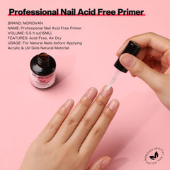 Morovan acid free nail primer packaging with clear usage directions.
