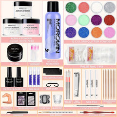 Morovan acrylic powders in clear white and pink for natural-looking enhancements