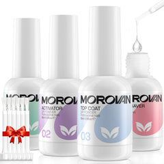 Morovan base coat bottle for a durable dip nail foundation.