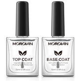 Morovan base top coat clear bottle showing long-lasting glossy finish for nails