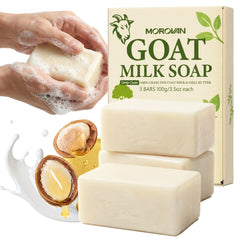 Morovan Goat Milk Soap bar packaging highlights eco-friendly materials and triple-pack value