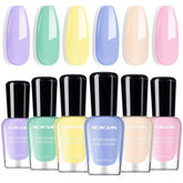 Morovan nail polish pastel macarons closeup shows vibrant spring colors for everyday nails.