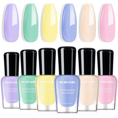 Morovan nail polish pastel macarons closeup shows vibrant spring colors for everyday nails.