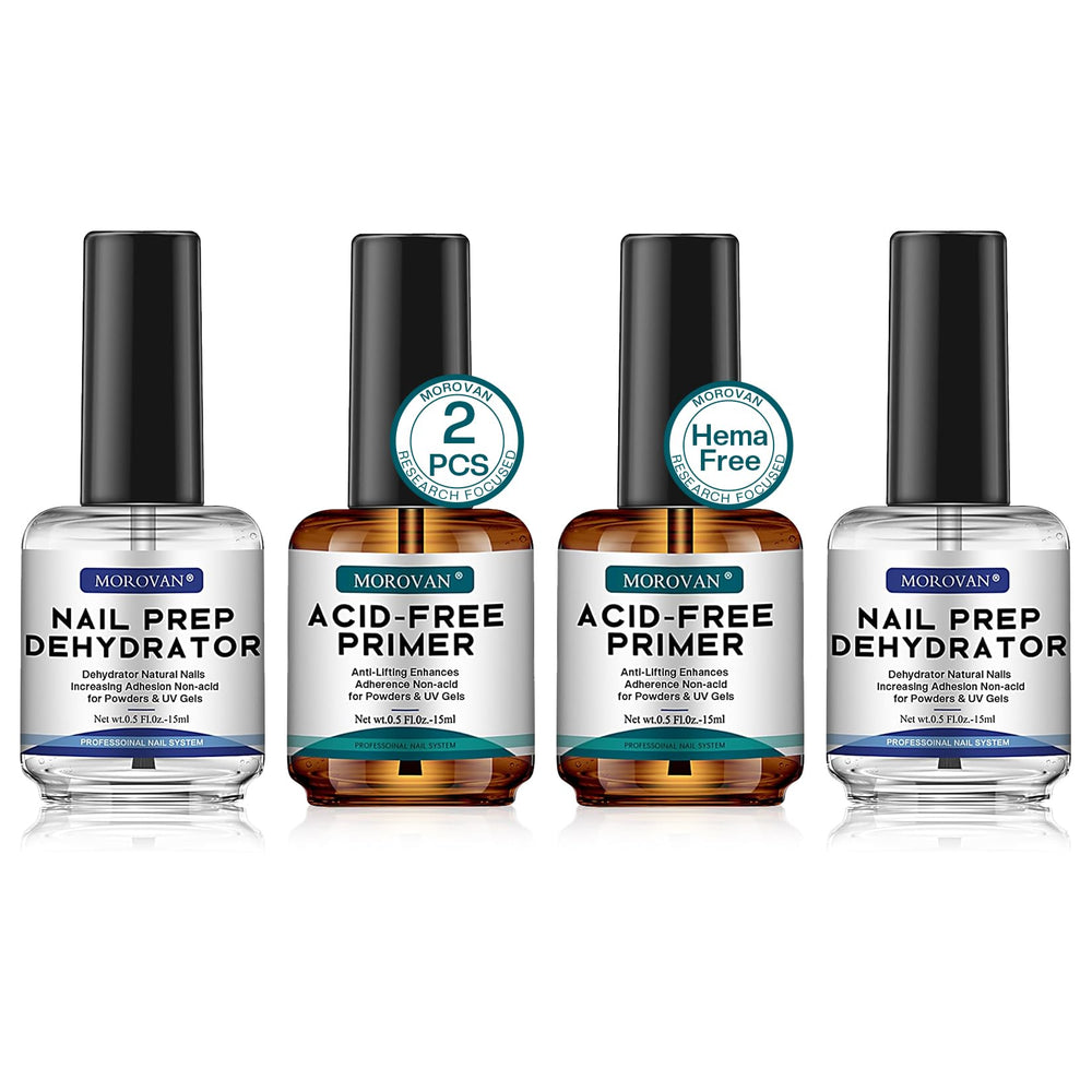 Morovan Nail Prep Dehydrator bottle removes oils for stronger adhesion.
