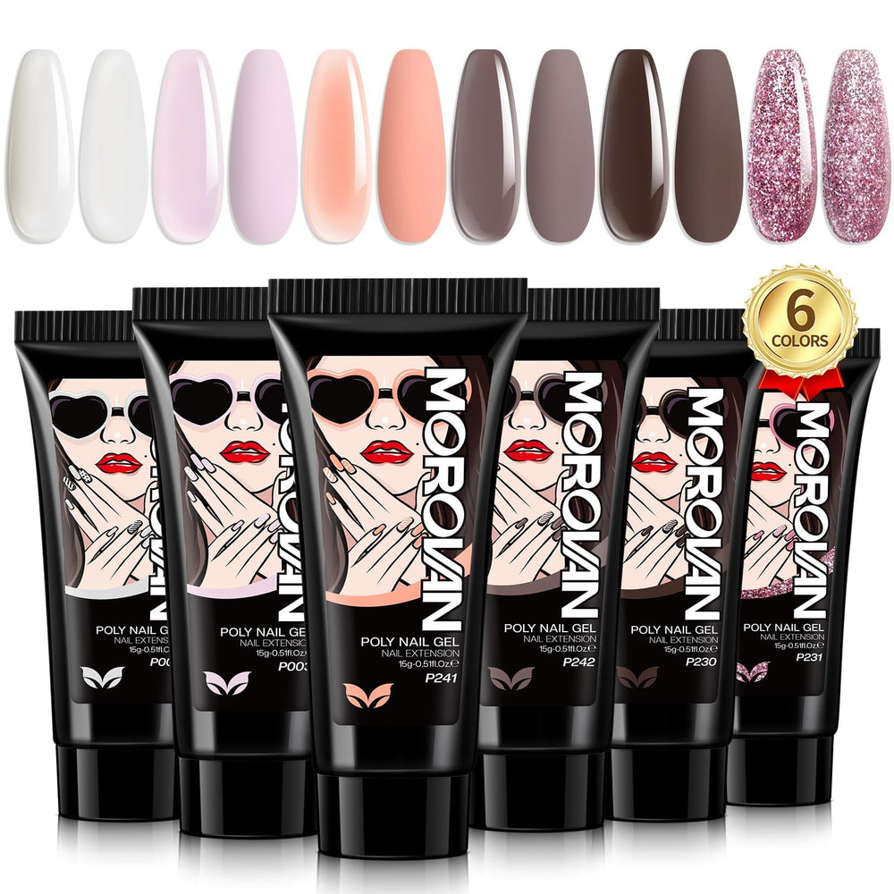 Morovan Poly Gel Color Pink Nude Pack for at-home salon nails.