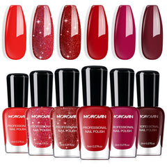 Morovan red nail polish set glitter-bright-burgundy bottle for elegant manicure.
