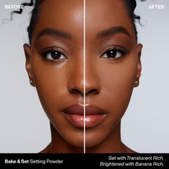 MORPHE Bake & Set powder used with a brush for lightweight, even application.