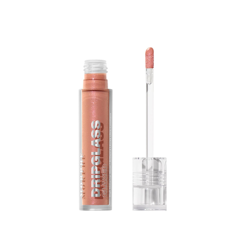 MORPHE Dripglass Beige Beam bottle close-up showing glassy shine and hydration.