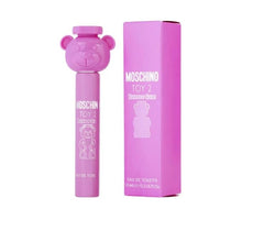 Moschino Toy 2 Bubble Gum mini bottle close-up, travel-friendly fragrance for on-the-go.