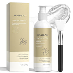 MOSRROU microcurrent gel bottle shown for easy skincare priming and conductivity.