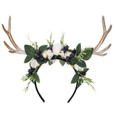 MOSTORY deer horns headband with flowers and leaves for prom or cosplay