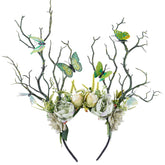 MOSTORY green flower branch headband for a natural woodland look at photoshoots.