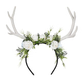 Mostory handmade headpiece with white flowers and deer horns for cosplay and photoshoots