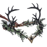 MOSTORY light up elf crown front view with black antlers enhances fantasy cosplay with dramatic illumination.